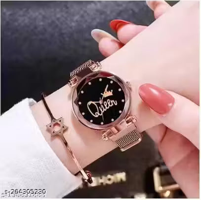 Queen Rose Gold Color Analogue Quartz Exclusive Stylish Magnet Belt Wrist Watch New Arrival Best Designer Hot Selling Top Trending Unique Festive Style Watch Analog Watch - For Women(ONLY WATCH)
