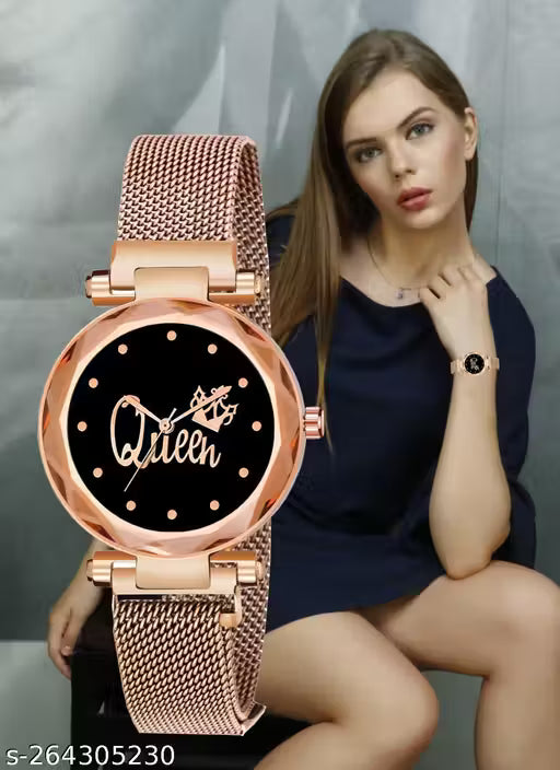 Queen Rose Gold Color Analogue Quartz Exclusive Stylish Magnet Belt Wrist Watch New Arrival Best Designer Hot Selling Top Trending Unique Festive Style Watch Analog Watch - For Women(ONLY WATCH)